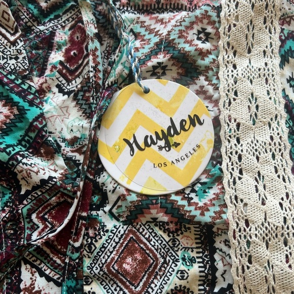 Hayden Womens Mini Dress Multicolor Patchwork V Neck Sleeveless Lace Trim Boho M - Picture 4 of 7